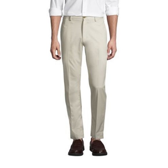 NWT LANDS' END MEN'S TAILORED FIT NO IRON CHINO PANTS LIGHT STONE 31 & 35 - Picture 1 of 13
